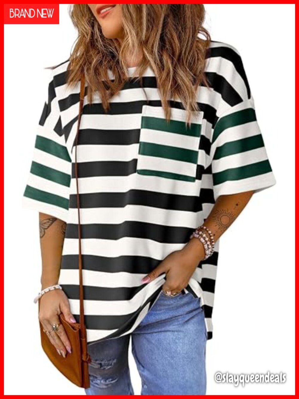 Oversized Color Block Striped Tshirts Summer Casual Short Sleeve Tops Loose Fit